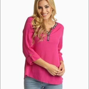 Peach Love CA Fuschia Tribal Neck Top